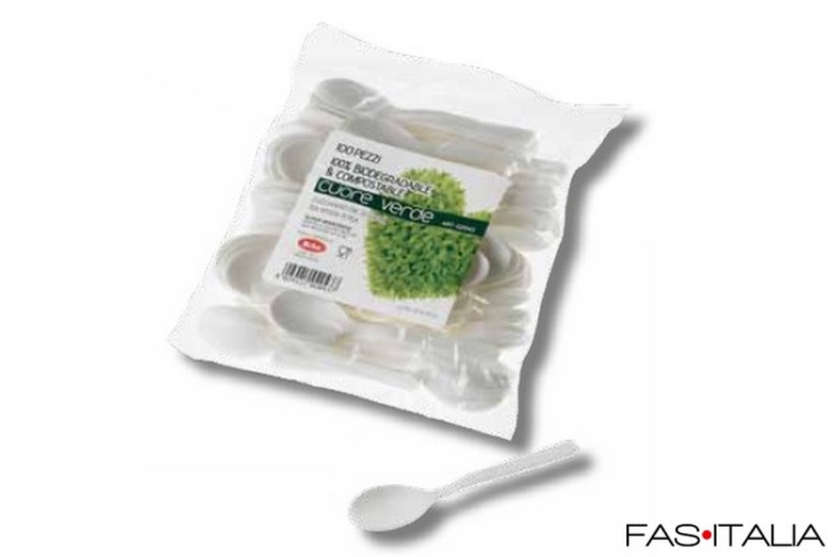 Cucchiaini biodegradabili in fibra di mais PLA 100 pz
